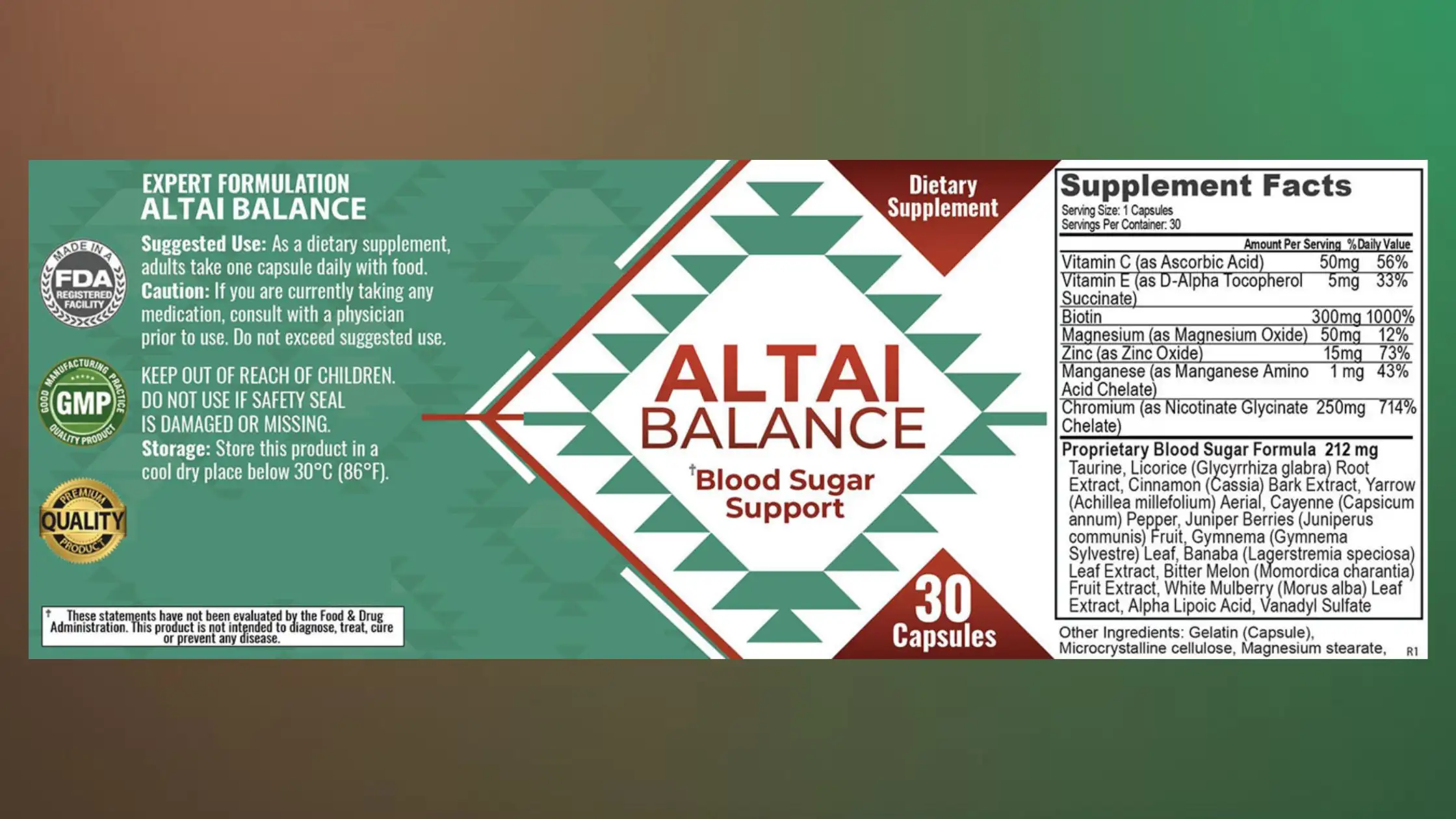 Altai Balance Supplement Facts
